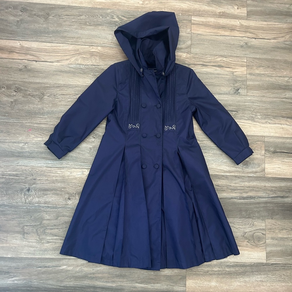 Vintage Rothschild navy blue girls' hooded raincoat size 10